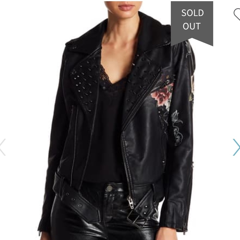BLANKNYC Studded Floral Faux Leather Moto Jacket